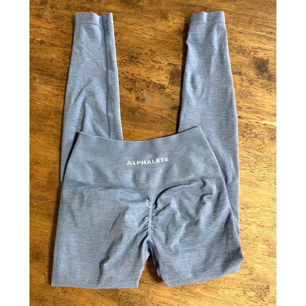 Alphalete Amplify Leggings Womens Blue Heathered Scrunch Butt Seamless Yoga XS
